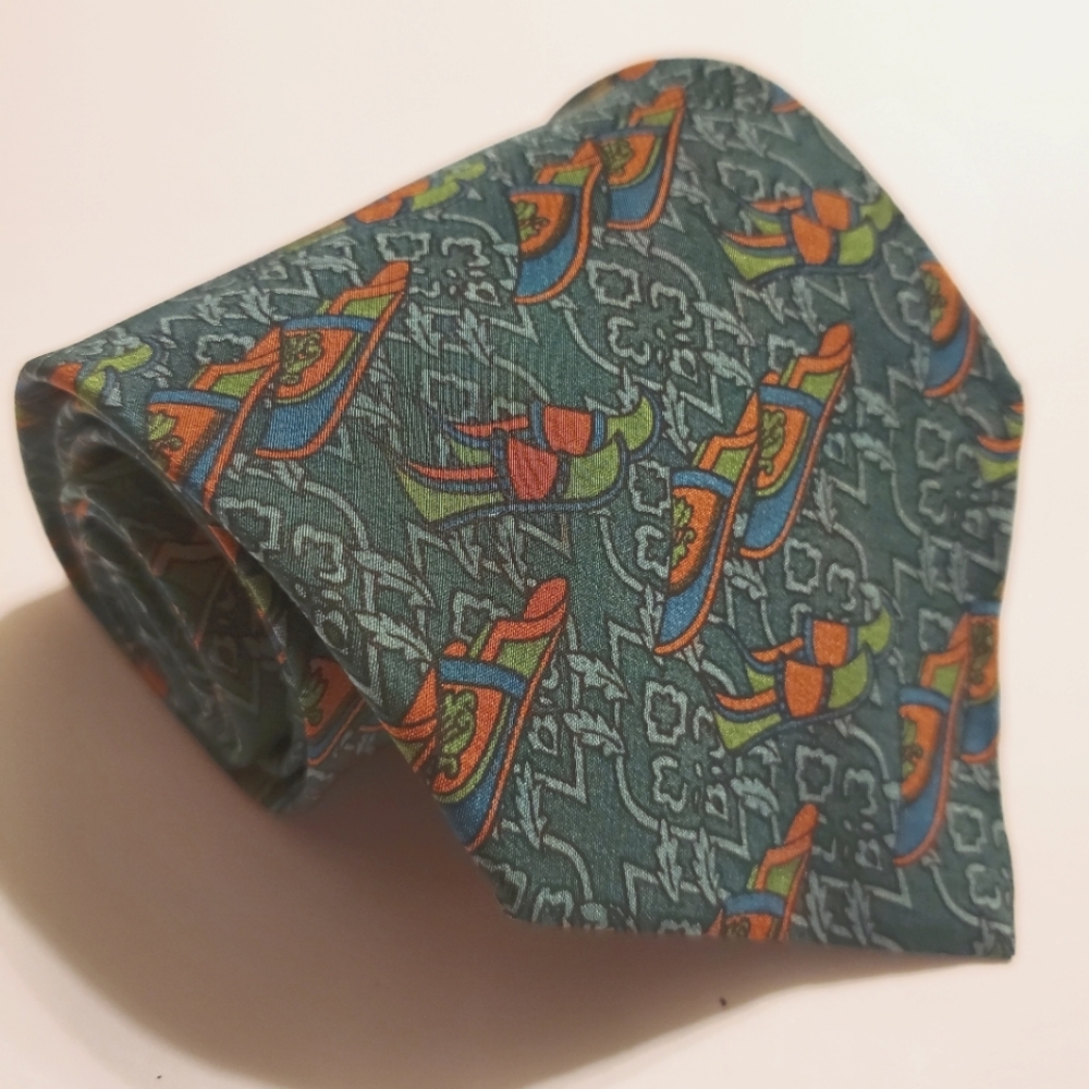 Bally Green Geometric Silk Tie